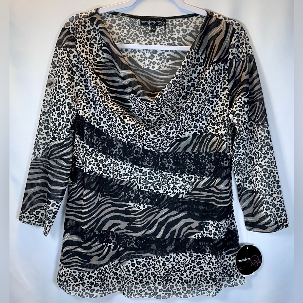 7Wonders Women's Zebra and Leopard Print Top Size XL NWT
